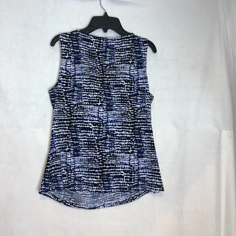 CALVIN KLEIN Womens Size M Blue/White Geometric Drape Neck Sleeveless Blouse.  C - Picture 3 of 5